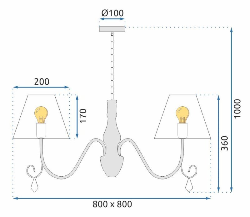 Pendant Lamp TOOLIGHT APP991-4CP Cristal 4-light points E14 80x80x36-100cm