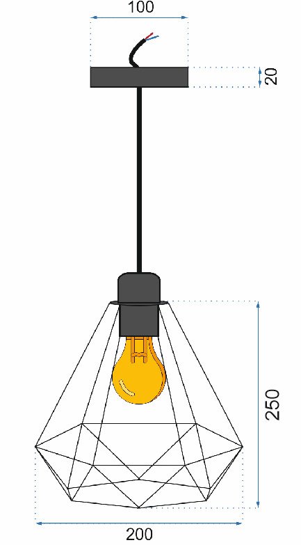 Pendant Lamp TOOLIGHT 392197 Diamond Gold 1-light point E27 20x20x25cm
