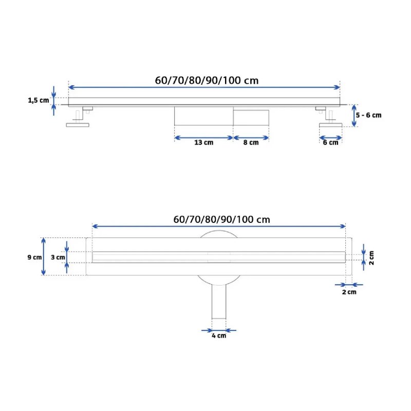 Linear drainage REA Neo Slim Mirror Gold Pro 50