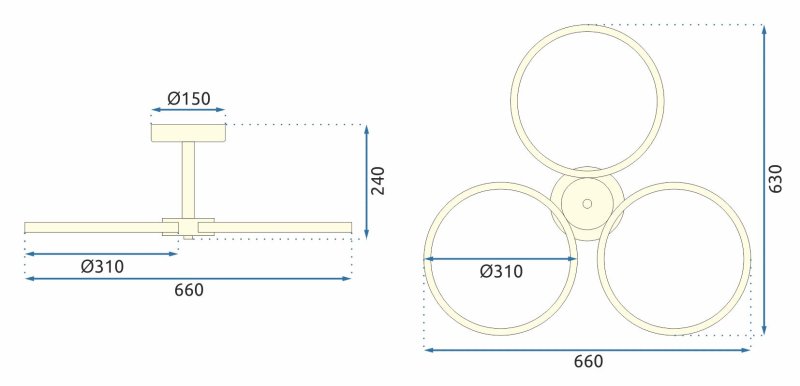 Pendant LED Lamp TOOLIGHT APP993-C Gold + remote control 3-light points 70W 63x66x24cm