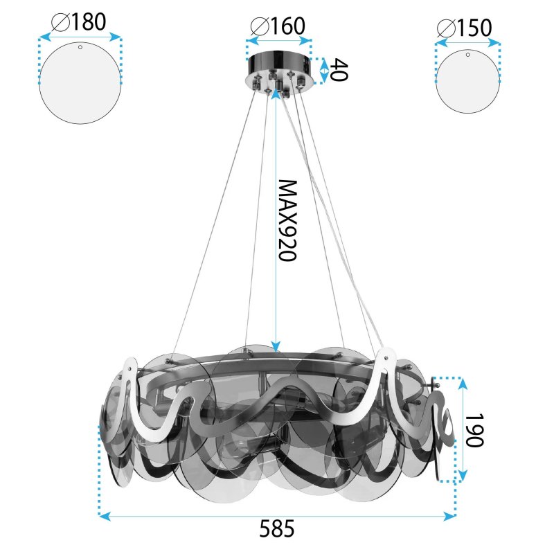 CEILING LAMP CHANDELIER TOOLIGHT APP1545-8CP GREY