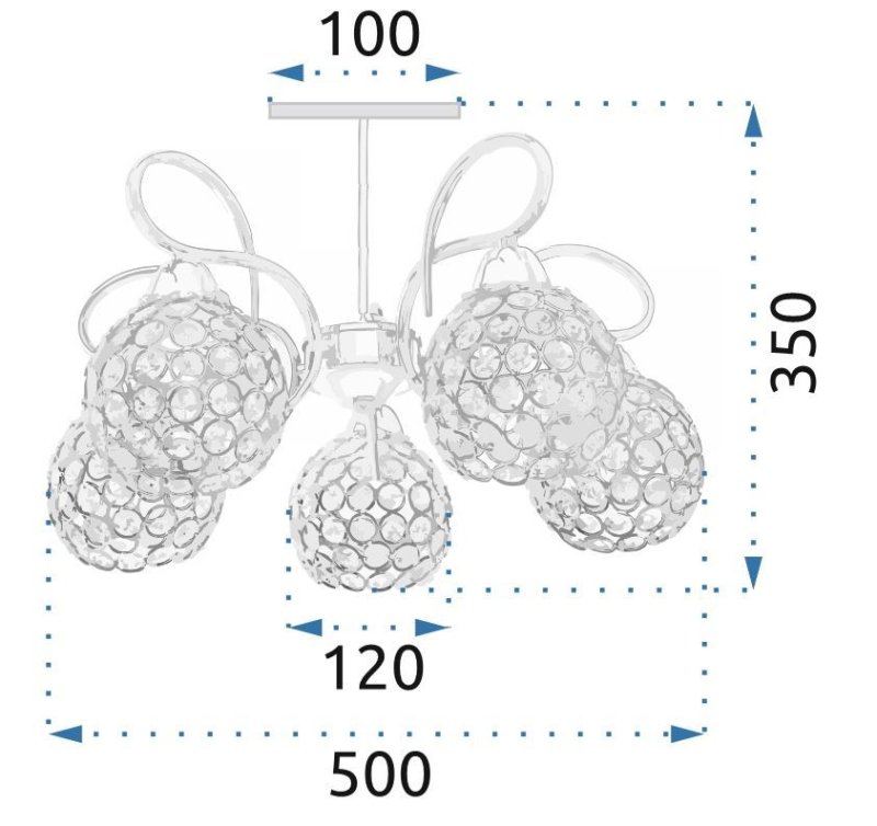 Chandelier Toolight APP636-5C Crystal Metal Leaf 5-light points E27 50x50x35cm