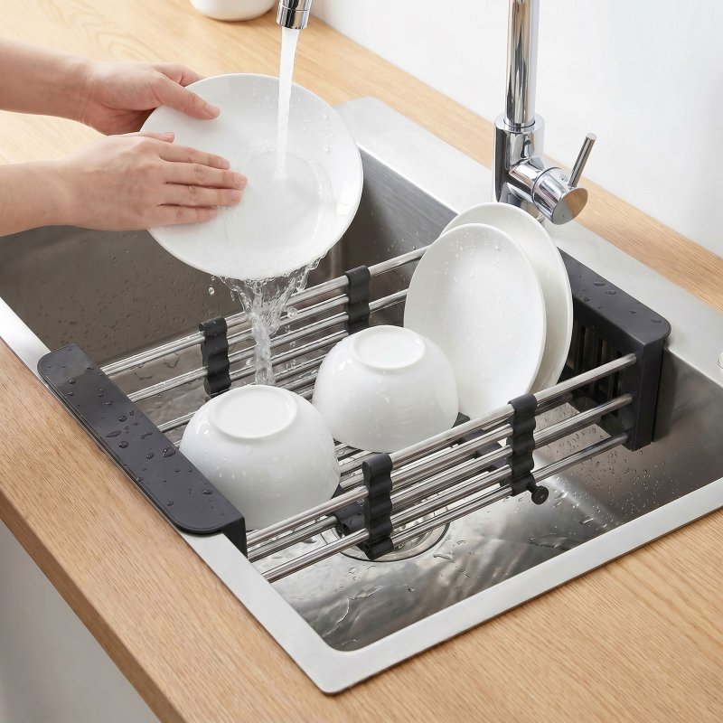 Telescopic Sink Dish Drying Rack Rea P14487 Black
