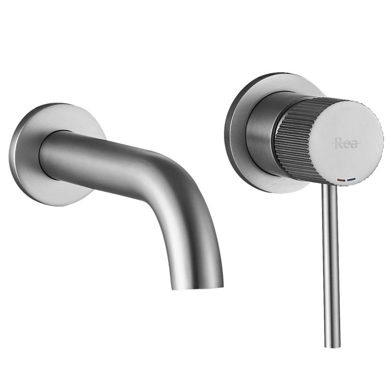 WALL MOUNTED BASIN FAUCET REA LUNGO STRIPE BRUSH STEEL