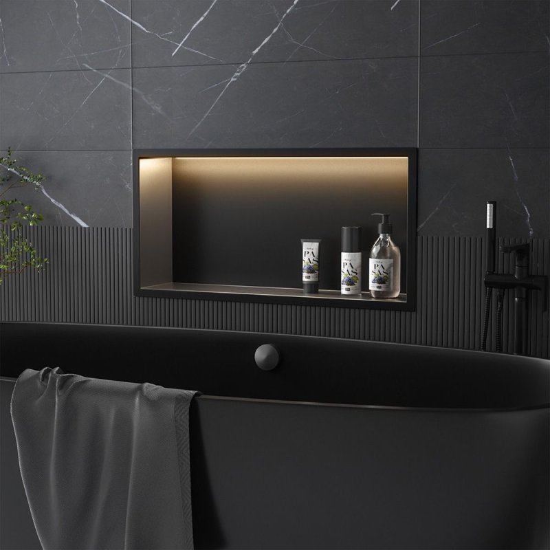 BATHROOM SHELF REA LED BLACK 30X60