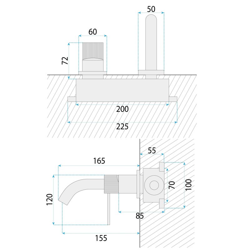 CONCEALED WASHBASIN FAUCET REA LUNGO STRIPE + BOX BRUSH GOLD