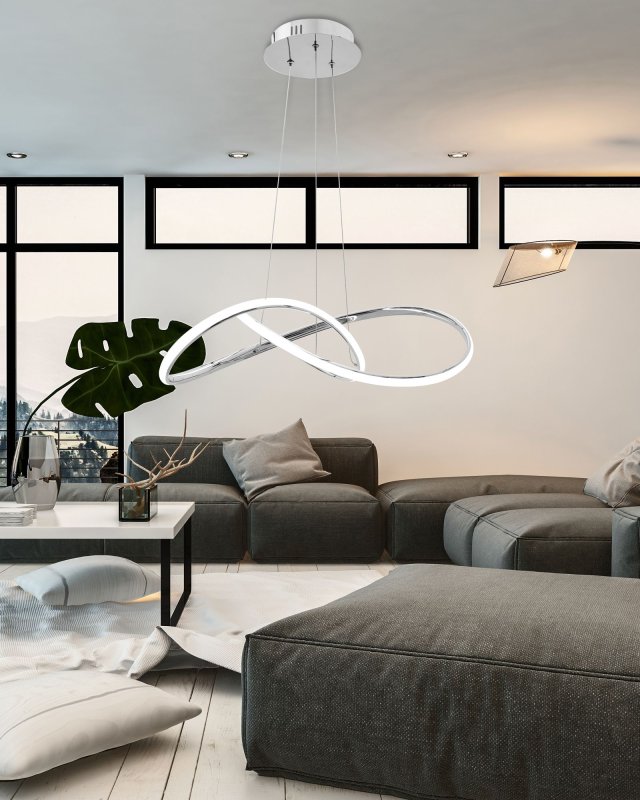 Pendant LED Lamp TOOLIGHT APP393-CP Modern Ring Chrome + remote control 1-light point 40W 55x55x14,5cm