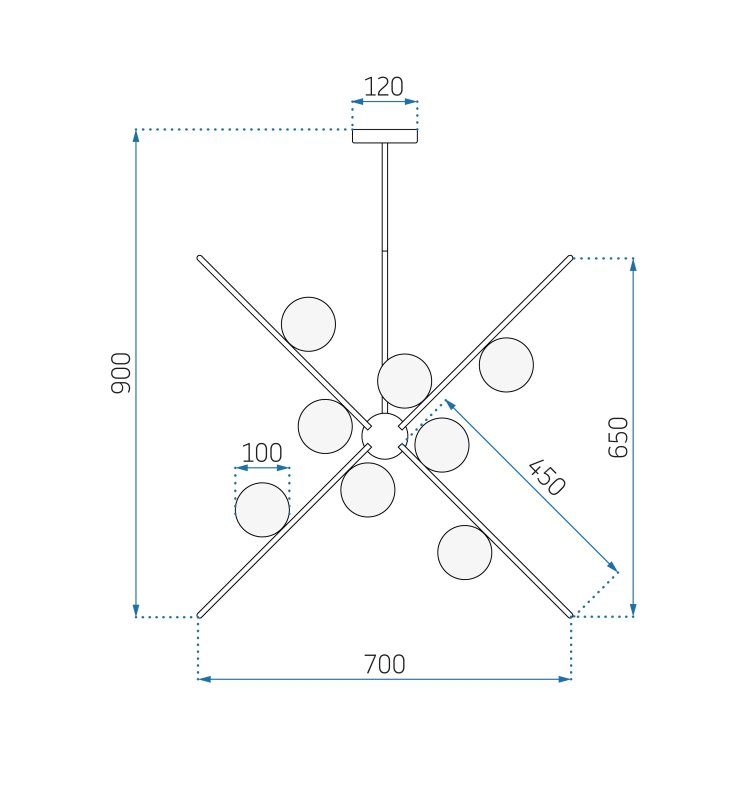 Pendant Lamp TOOLIGHT APP998-12CP Gold 12-light points G9 65x70x90cm
