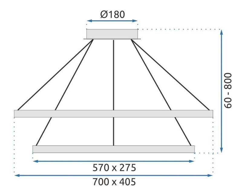 Pendant LED Lamp TOOLIGHT APP771-3CP Cristal + remote control 2-light points 70x70x50-100cm