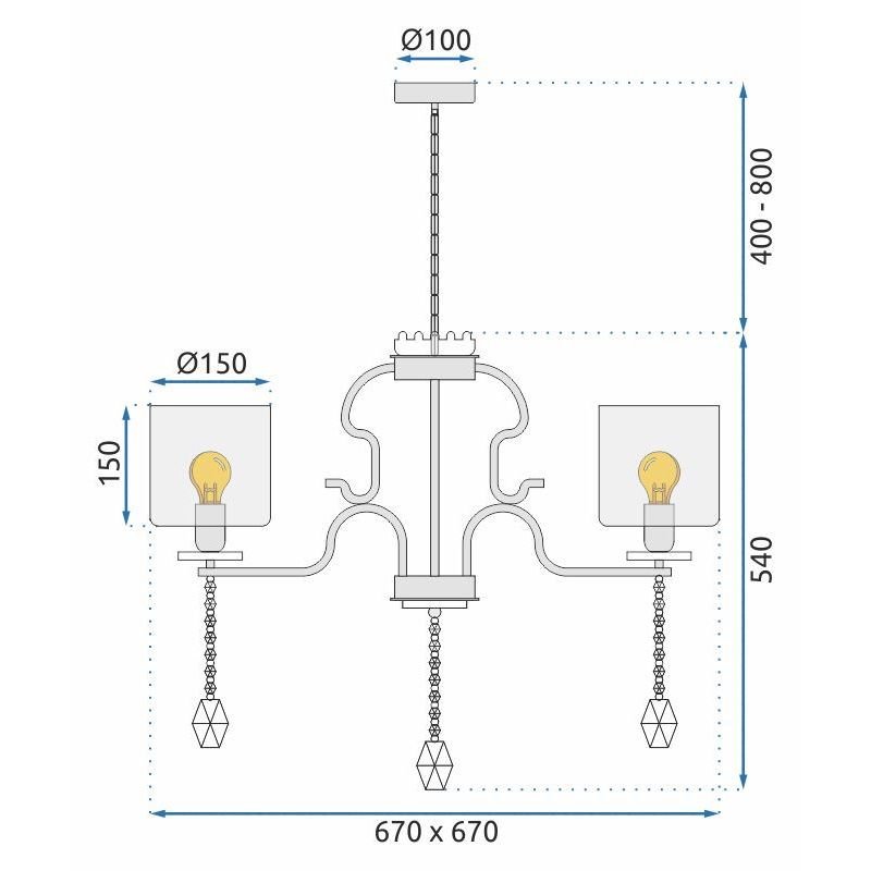 Pendant Lamp TOOLIGHT APP958-5CP Cristal 5-light points E27 65x65x34cm