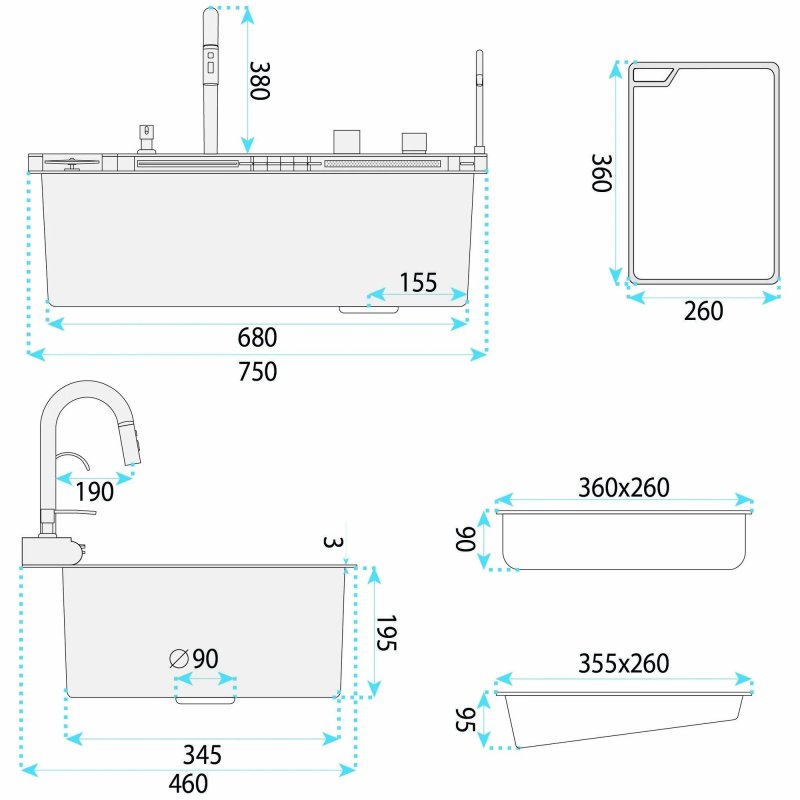 Multifunctional Steel Sink Rea Alonzo 10W1 Black