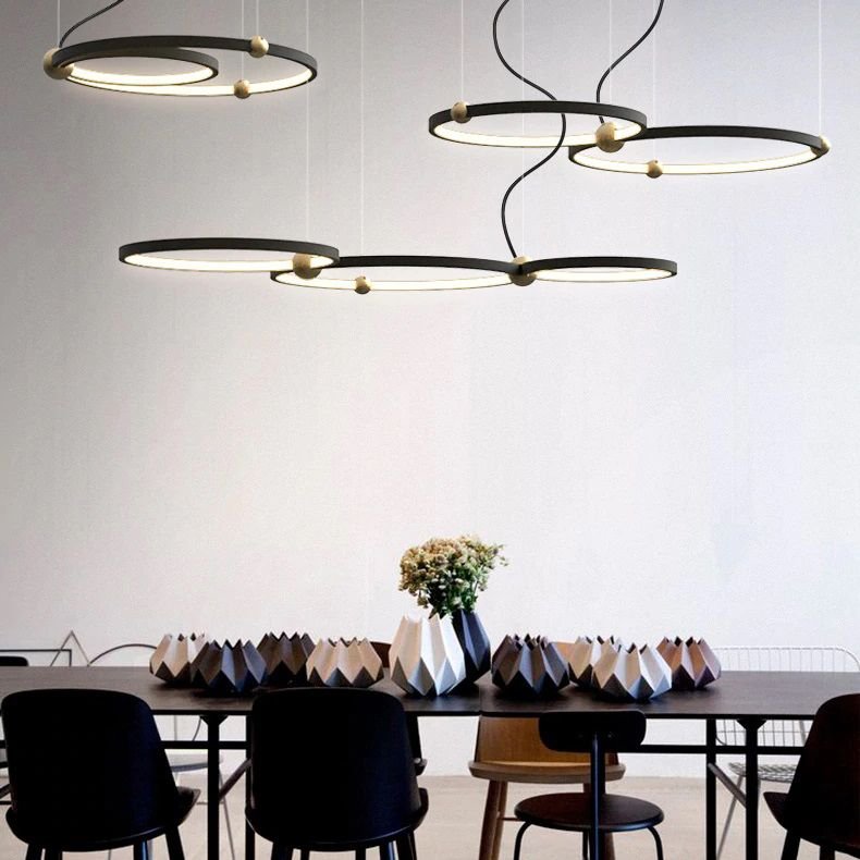 Pendant LED Lamp TOOLIGHT APP752-30-40-50 Black Ring + remote control 3-light points 63x112x70cm
