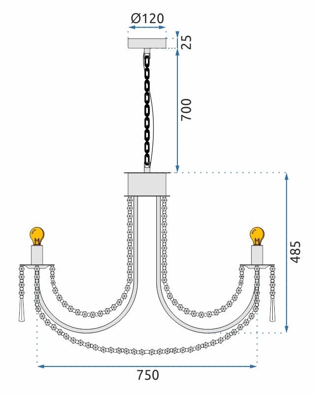 Chandelier Toolight APP766-8CP Crystal Gold Candles 8-light points E14 75x75x48,5-118,5cm