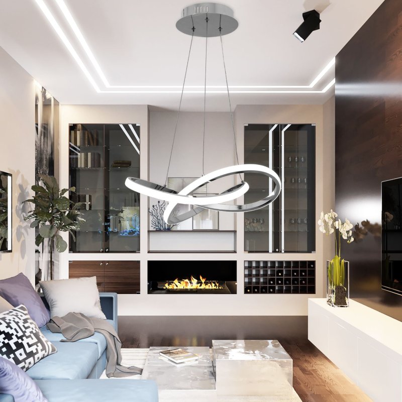 Pendant LED Lamp TOOLIGHT APP389-CP Modern Ring Chrome + remote control 1-light point 40W 44,5x44,5x9cm