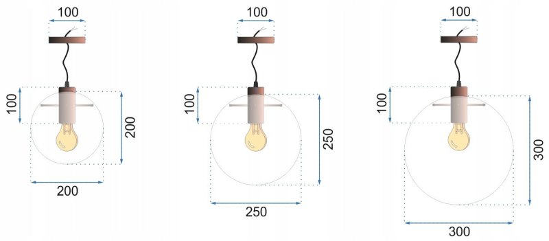 Pendant Lamp TOOLIGHT APP041-1CP LASSI Glass 3 Balls Rose-Gold 20-25-30cm E27