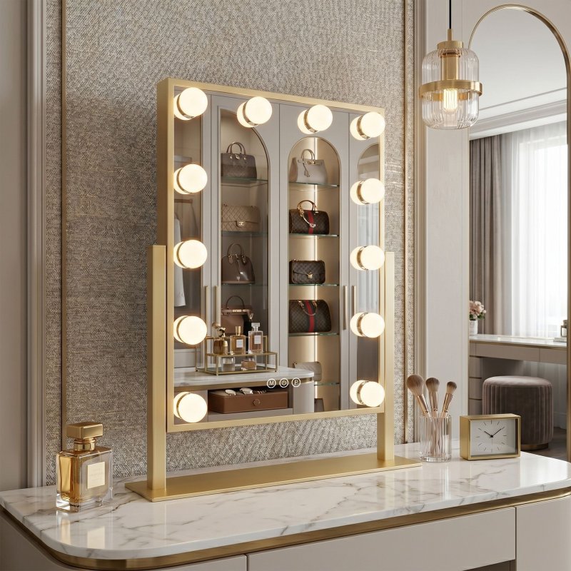 Mirror Rea Style Led Gold