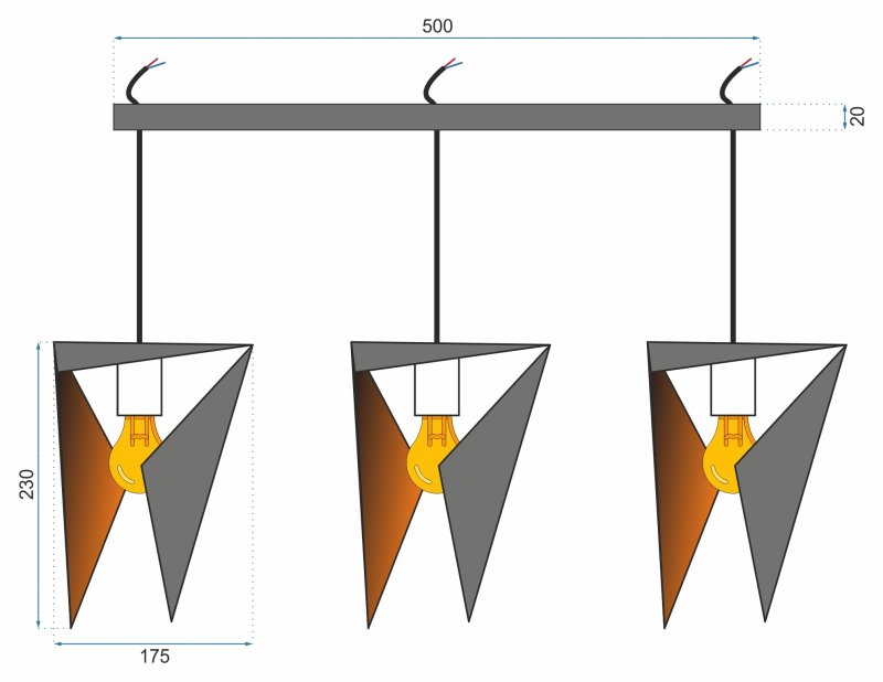 Pendant Lamp TOOLIGHT APP254-3CP Geometric Black Triple Triangles 3-light points E27 17,5x70x25cm
