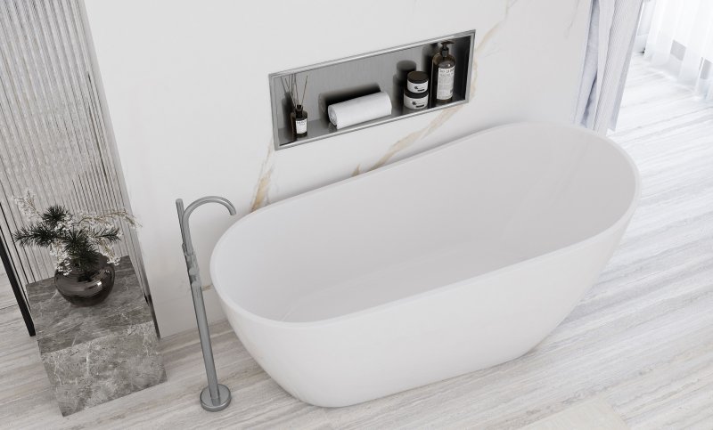 Built-in Stainless Steel Bathroom Shelf 30X60 Brushed Steel