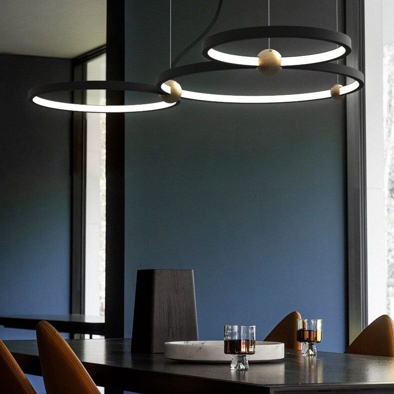 Pendant LED Lamp TOOLIGHT APP752-30-40-50 Black Ring + remote control 3-light points 63x112x70cm