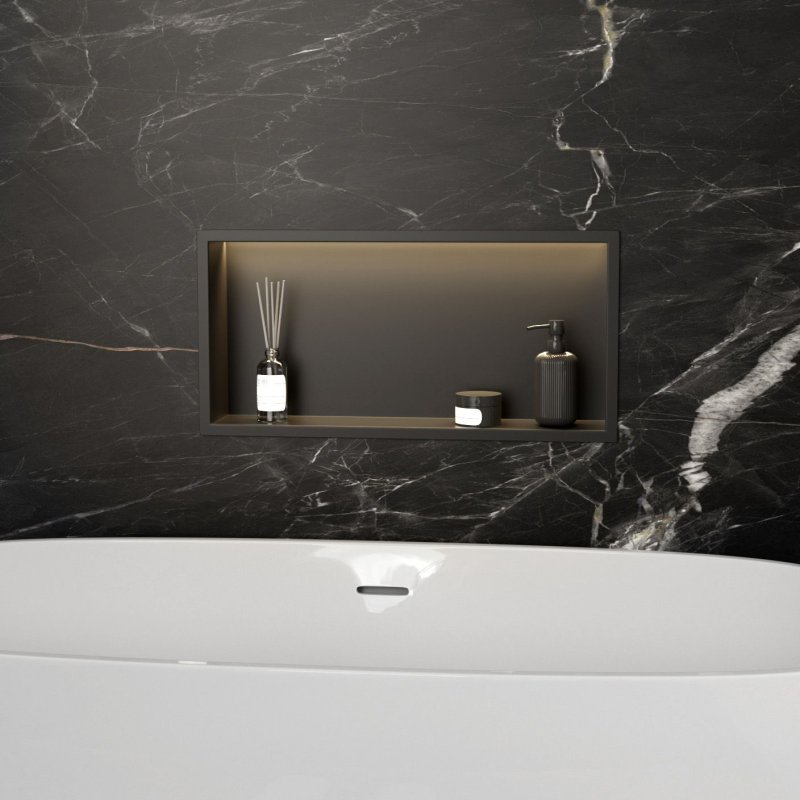 BATHROOM SHELF REA LED BLACK 30X60