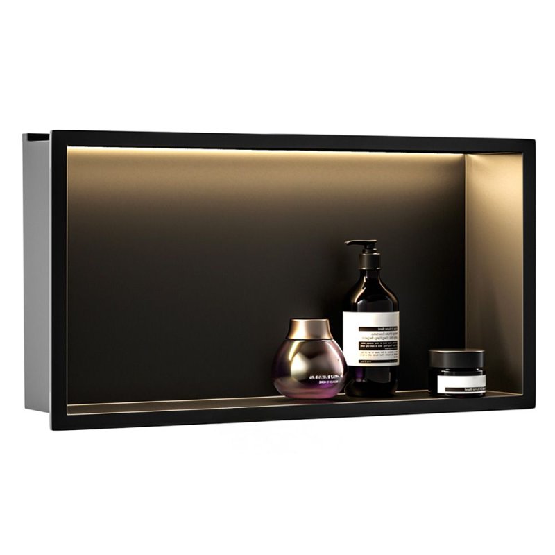 BATHROOM SHELF REA LED BLACK 30X60