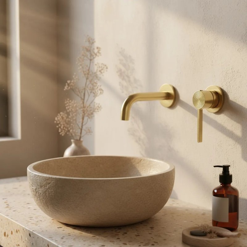 WALL MOUNTED BASIN FAUCET REA FOSTER BRUSH GOLD + BOX