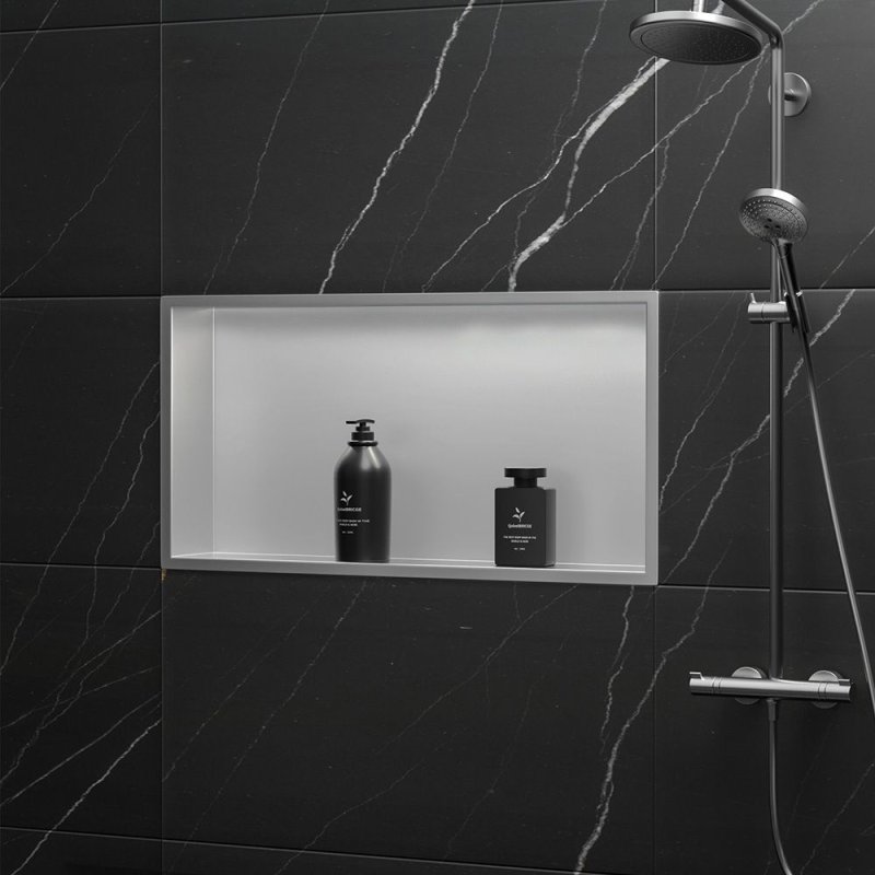 Built-in Stainless Steel Bathroom Shelf 30X60 Brushed Steel