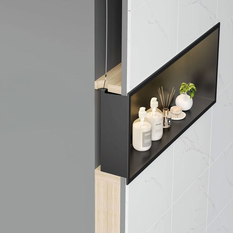 BATHROOM SHELF REA LED BLACK 30X60