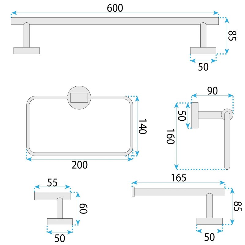 BATHROOM HOOK SET REA GRID GOLD 4 PIECES