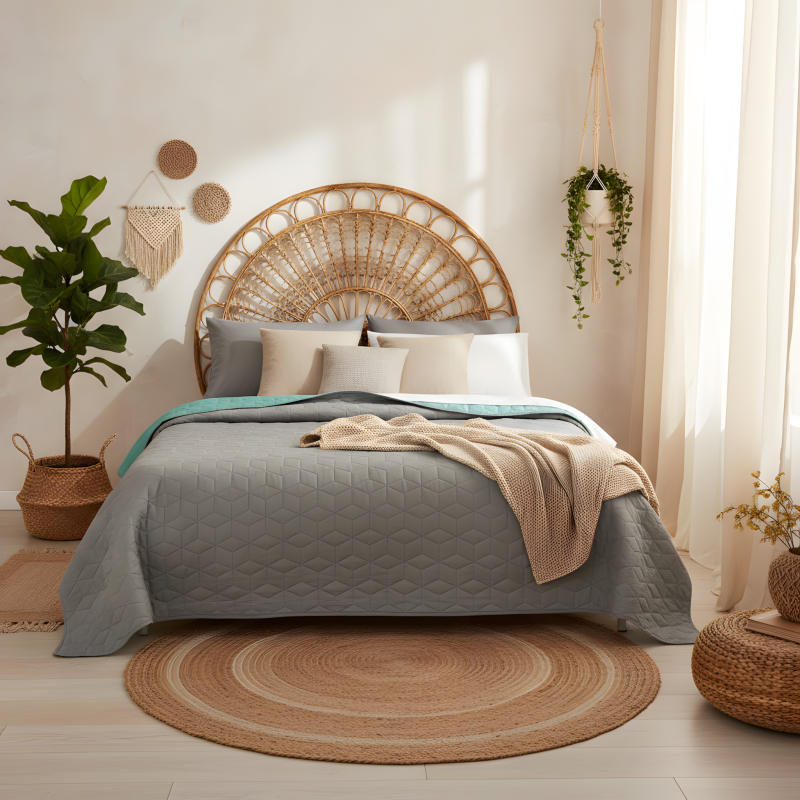 bedspread- quilted/double-sided Diamante Mint / L.Grey