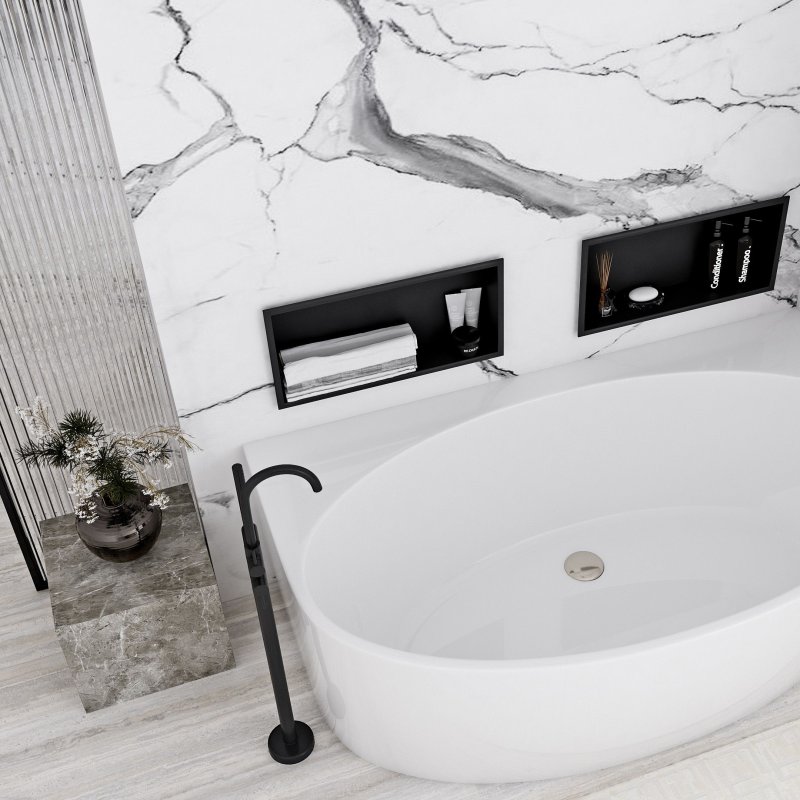 Built-in Stainless Steel Bathroom Shelf 30X45 Black Matt