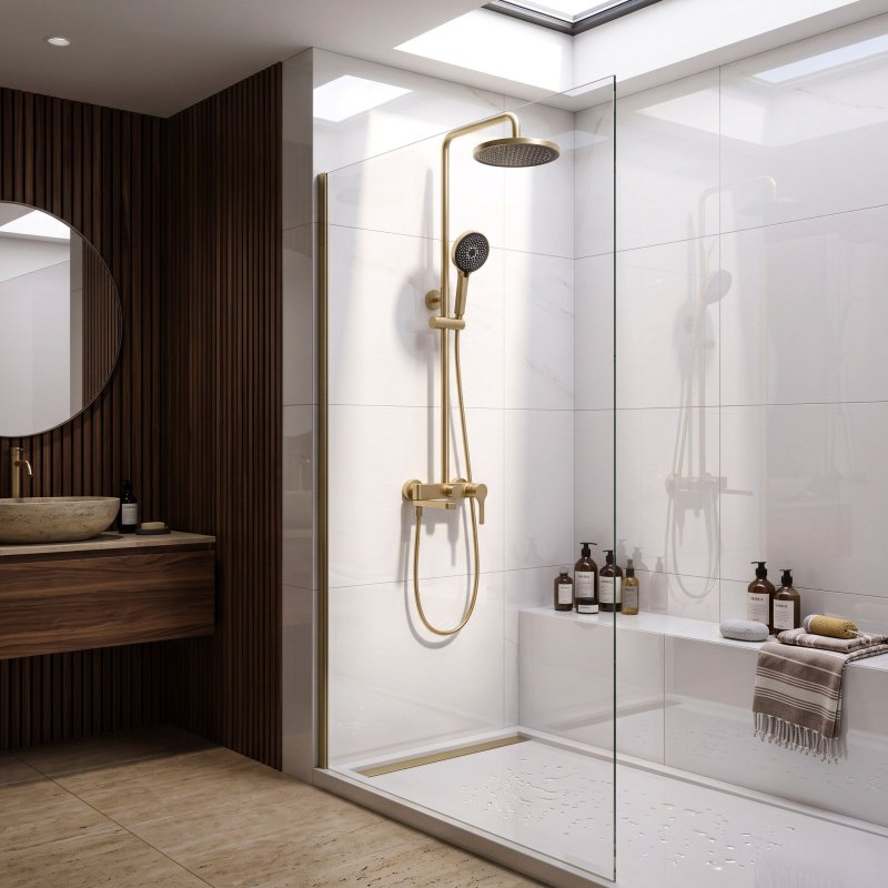 Rea Premium Shower Set Maxim Brush Gold 24,5X24,5X134Cm