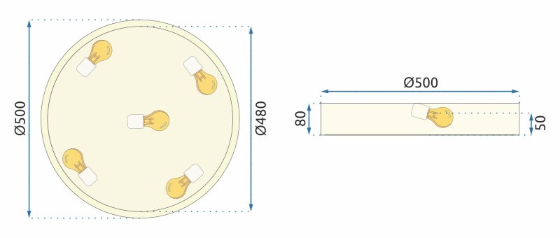 Ceiling Lamp Chandelier TOOLIGHT APP874-C Classic Gold 50cm Round 5-light points E27 50x8Cm