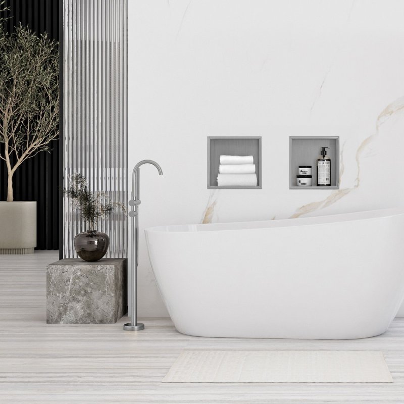 Built-in Stainless Steel Bathroom Shelf 30X30 Brushed Steel