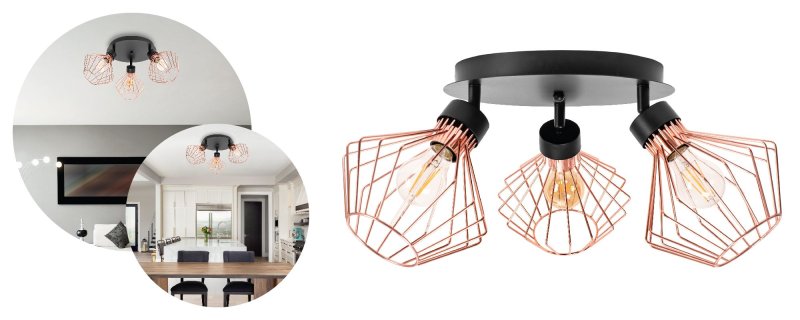 Ceiling Lamp Chandelier TOOLIGHT APP536-3C Loft Black Rose-Gold 3-light points E27 19x20x28Cm