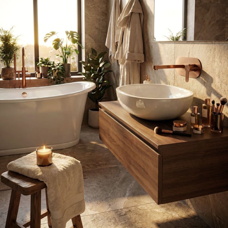 Concealed Washbasin Tap Rea Arcos Brush Copper