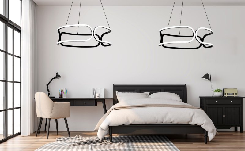 Pendant LED Lamp TOOLIGHT APP790-CP Black + remote control 3-light points 90 W 56x56x18-108cm