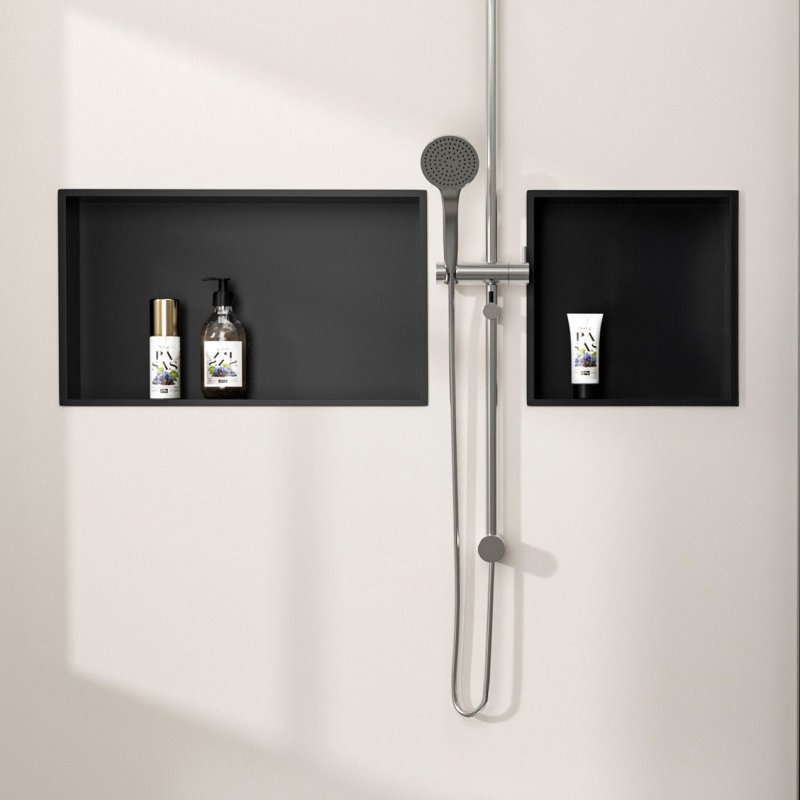 Built-in Stainless Steel Bathroom Shelf 30X30 Black Matt