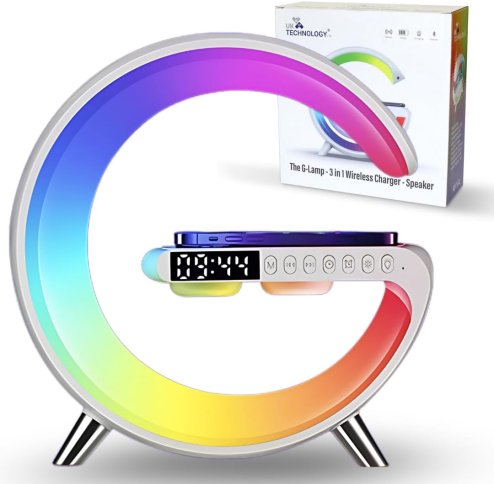 UK Technology G Lamp Wireless Charger, Night Lights Bluetooth Speaker Light, Wireless Charger Lamp, Alarm Clock Night Light for Bedroom, App Controlled, Birthday Gifts Gadgets For Teenage Girls Boys