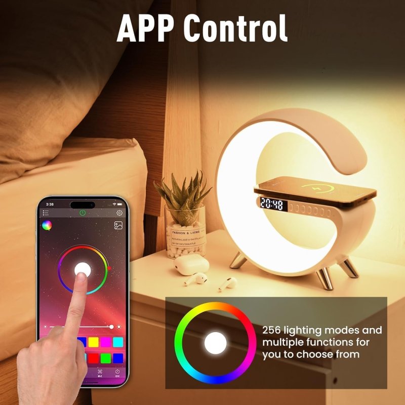 UK Technology G Lamp Wireless Charger, Night Lights Bluetooth Speaker Light, Wireless Charger Lamp, Alarm Clock Night Light for Bedroom, App Controlled, Birthday Gifts Gadgets For Teenage Girls Boys