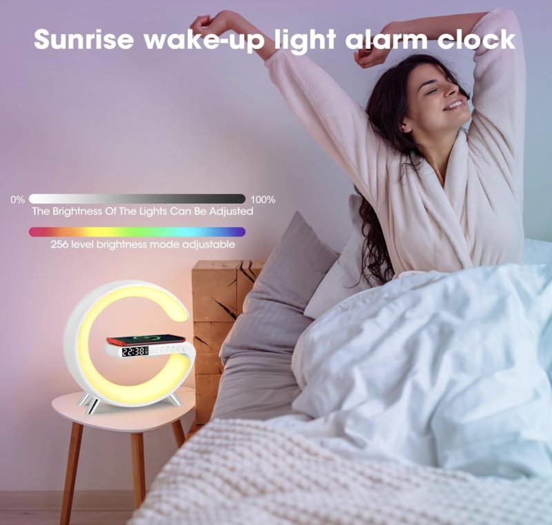 UK Technology G Lamp Wireless Charger, Night Lights Bluetooth Speaker Light, Wireless Charger Lamp, Alarm Clock Night Light for Bedroom, App Controlled, Birthday Gifts Gadgets For Teenage Girls Boys