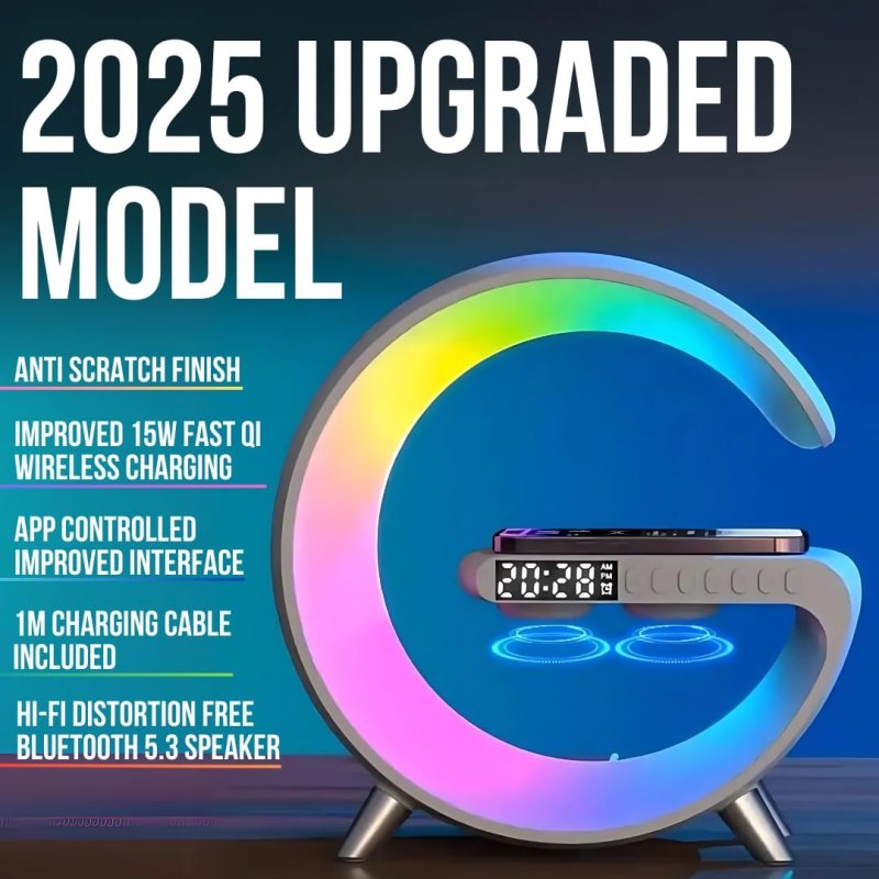 UK Technology G Lamp Wireless Charger, Night Lights Bluetooth Speaker Light, Wireless Charger Lamp, Alarm Clock Night Light for Bedroom, App Controlled, Birthday Gifts Gadgets For Teenage Girls Boys