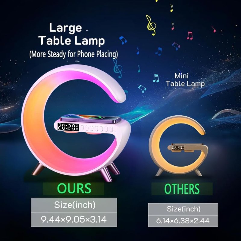 UK Technology G Lamp Wireless Charger, Night Lights Bluetooth Speaker Light, Wireless Charger Lamp, Alarm Clock Night Light for Bedroom, App Controlled, Birthday Gifts Gadgets For Teenage Girls Boys